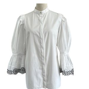 Alexander McQueen White Cotton W/Black Embroidered Eyelet Sleeve Sz. 38